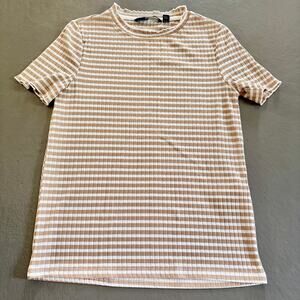 Vero Moda Short Sleeve Striped Yellow White Shirt XS